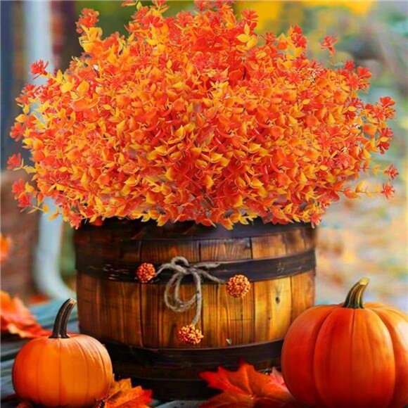 Artificial Fall Flowers for Outdoors, 10 Bundles Artificial Plants UV Resistant - Picture 1 of 7